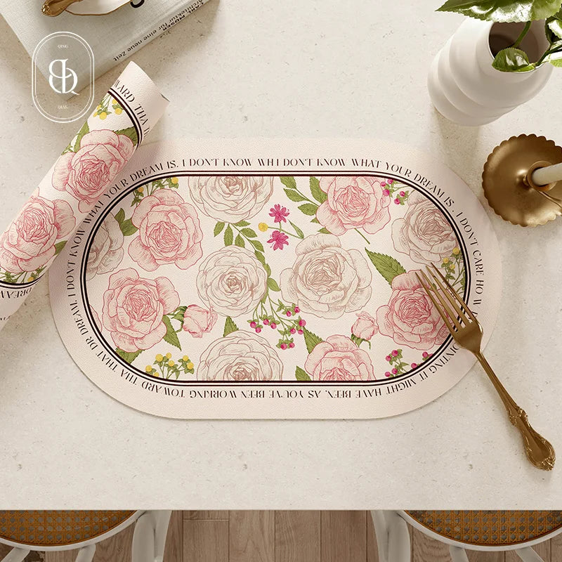 Faux Leather Placemats Set of 2 Non-Slip Oval Faux Leather Table Mat Heat Stain Resistant for Dinning Room Decor 12x20 Inch Gift