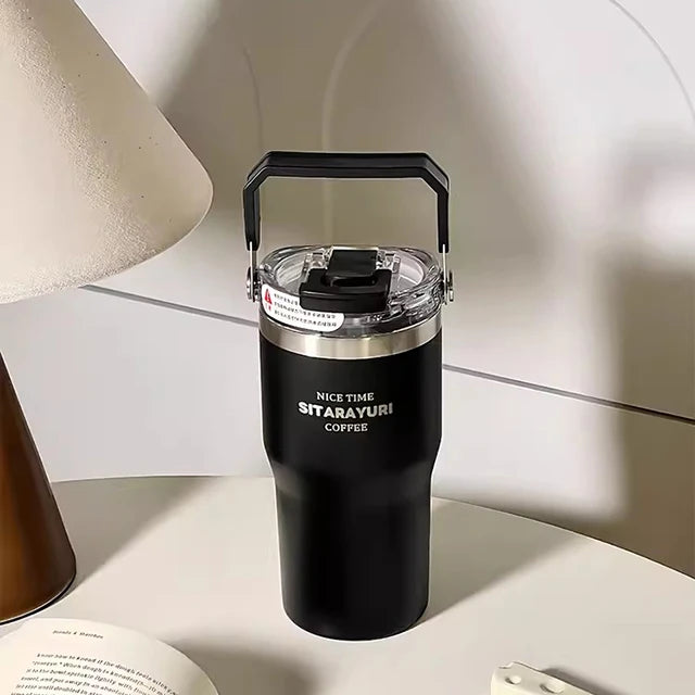 20oz Double Drink Thermos Cup Large Capacity Vacuum Insulation Thermal Bottle Ice Bully Straw Water Cup Portable Car Coffee Mug