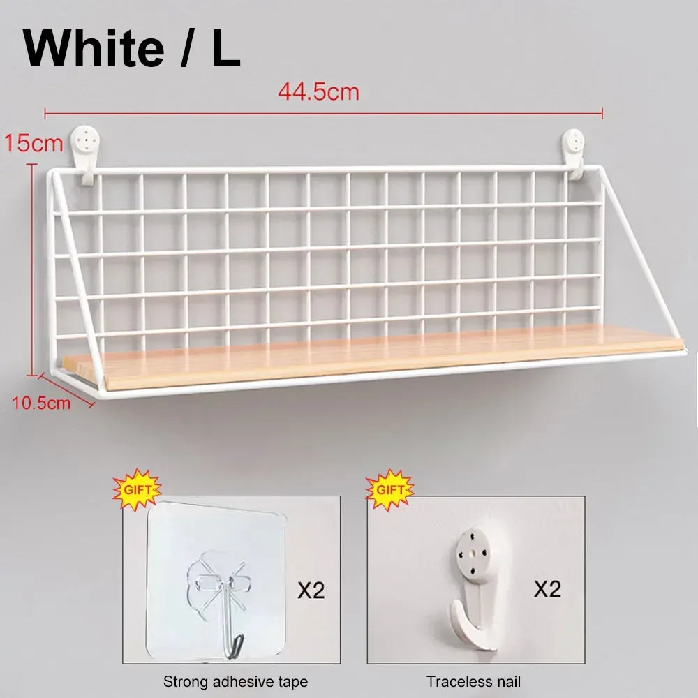 Wooden Floating Wall Shelf No Drilling Storage Basket Rack Space Saving Organizer Display Shelf for Bedroom Living Room Decor