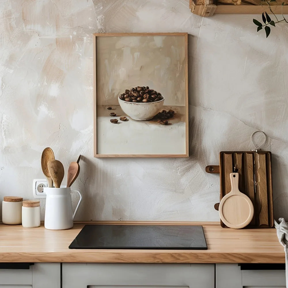 2pcs Frameless Rustic Farmhouse Coffee Cup and Bean Canvas,Retro Kitchen Decor with Coffee Cup and Bean Printing,Neutral Tones