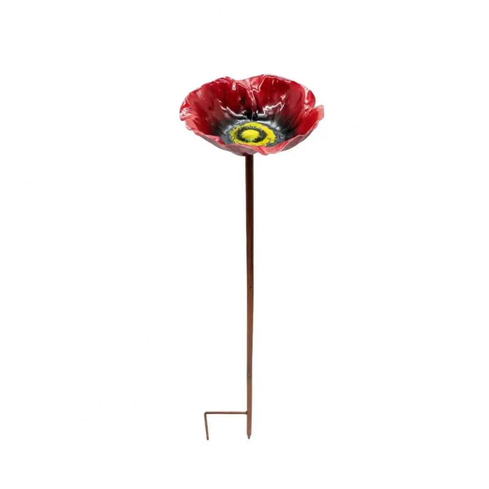 Metal Flower Yard Stake Handmade Bee Watering Station Ground Insert Bird Bath Feeder Butterfly Drinking Bowl Outdoor Decor