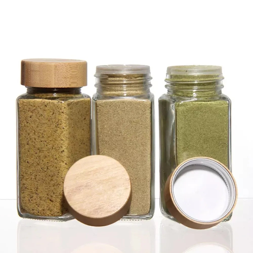 1Pc 120ml Glass Spice Jars with Bamboo Lid Spice Seasoning Containers Salt Pepper Shakers Spice Organizer Kitchen Storage Set