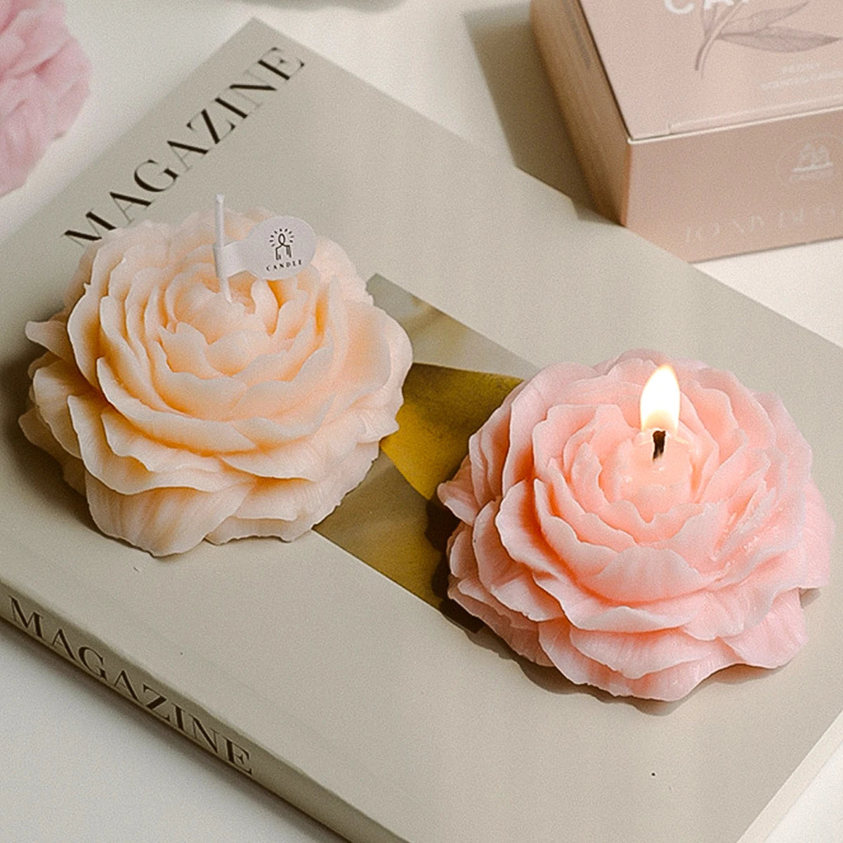 3D Peony Aromatic Candle Creative Flower Shape Aromatherapy Wedding Decor Gifts Box Valentine&