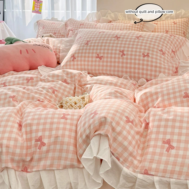 3 Piece duvet cover Set bowknot printting Quilt cover Set comfortable Ruffles Bedding Set Bedspread for All Season