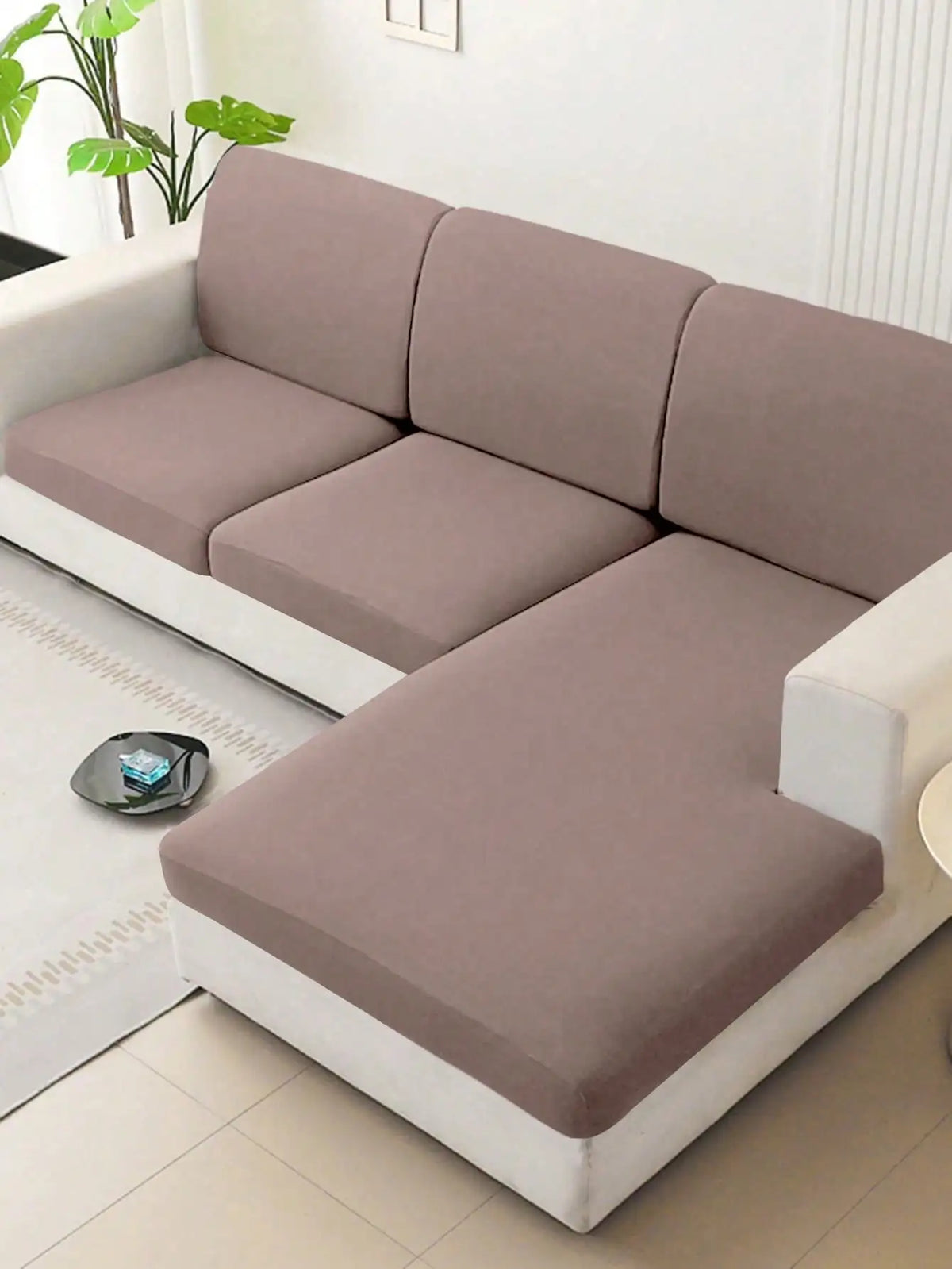 1pc Solid Milk Silk Elastic Sofa Cover, Four Seasons Universal Sofa Slipcover, Dust-proof, Anti-slip, Detachable and Washable So