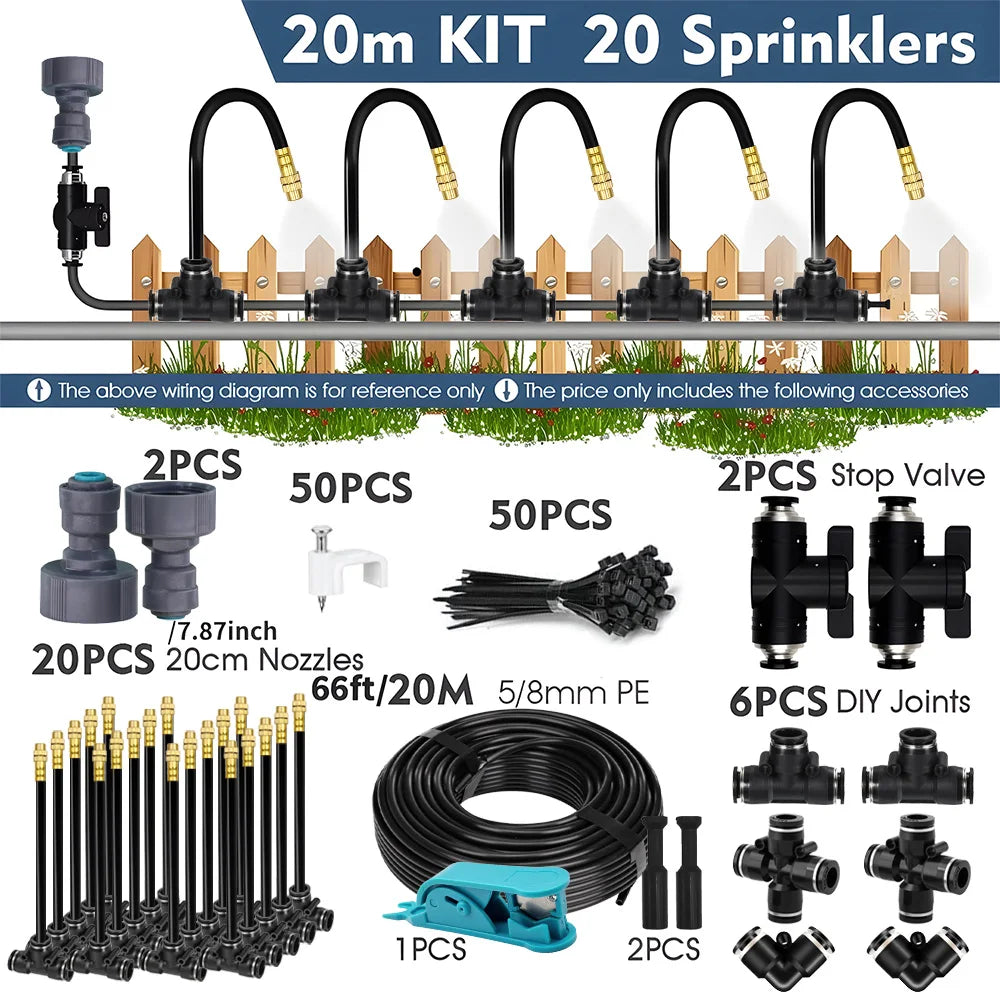 5-30m 1/4" 4/6mm Garden Misting Cooling System 360° Free-bend Misting Nozzle Adjustable Atomizer Sprayer Outdoor Watering Kits