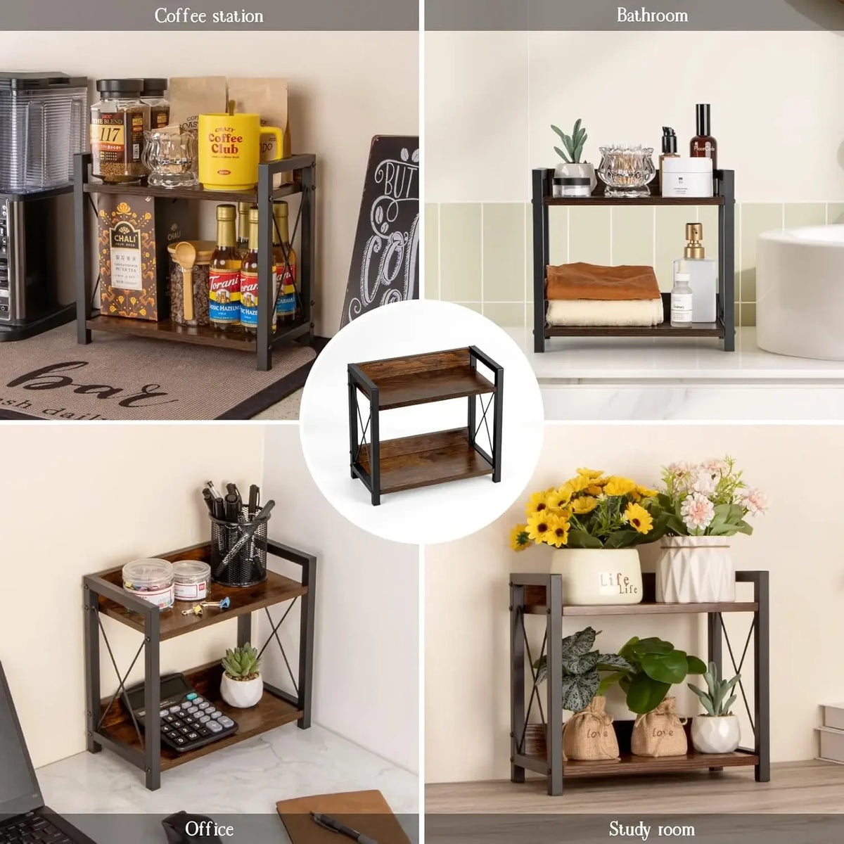 Counter Coffee Bar Organizer, Coffee Station Organizer for Countertop, Wooden Kitchen Counter Organizer