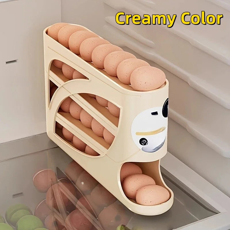 3 Tier Egg Storage Box Rolling Egg Design Large Capacity Anti-Drop Antibacterial Egg Organizer Rack Refrigerator Egg Holder