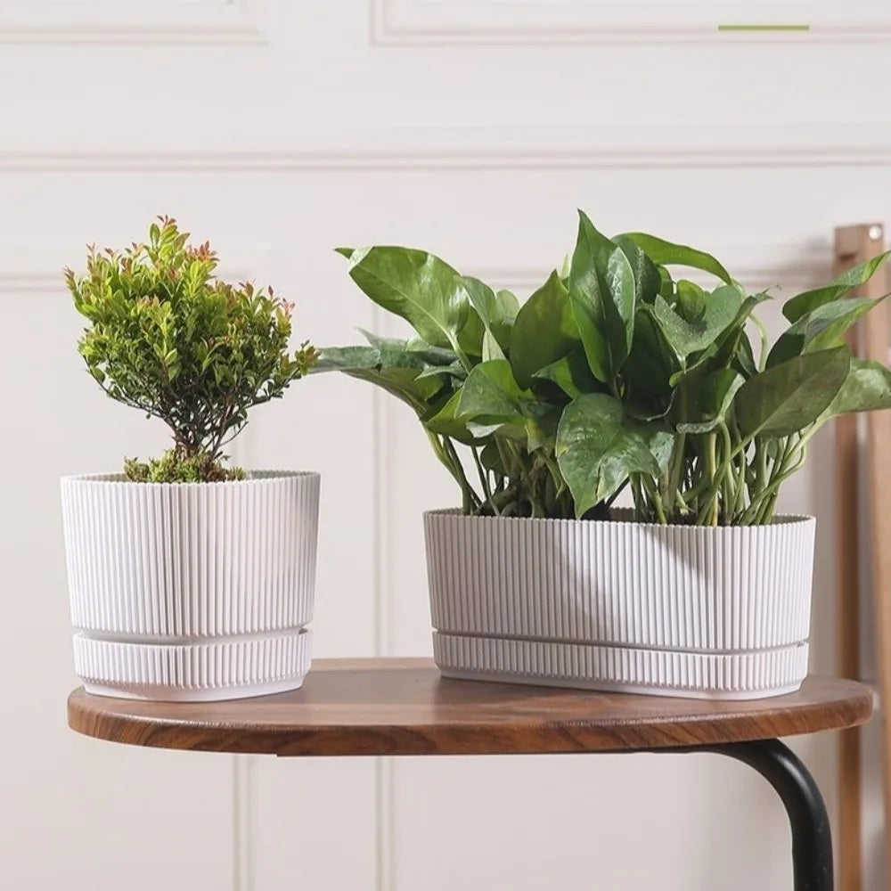 Double Layer Self Watering Flower Pot Plastic Desktop Vase Lazy Plant Pot Thickened with Drainage Hole Vegetable Container