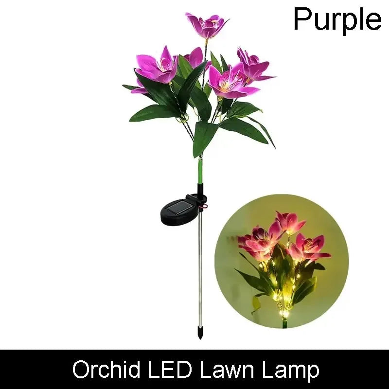 1pc 7-head Solar Artificial Orchid Flower Lawn Lights for Patio Yard Garden Wedding Christmas Decoration LED Solar Ground Lights