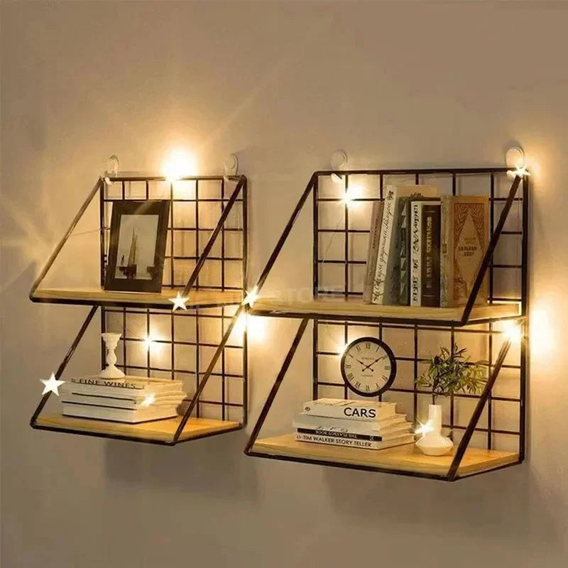 Wooden Floating Wall Shelf No Drilling Storage Basket Rack Space Saving Organizer Display Shelf for Bedroom Living Room Decor