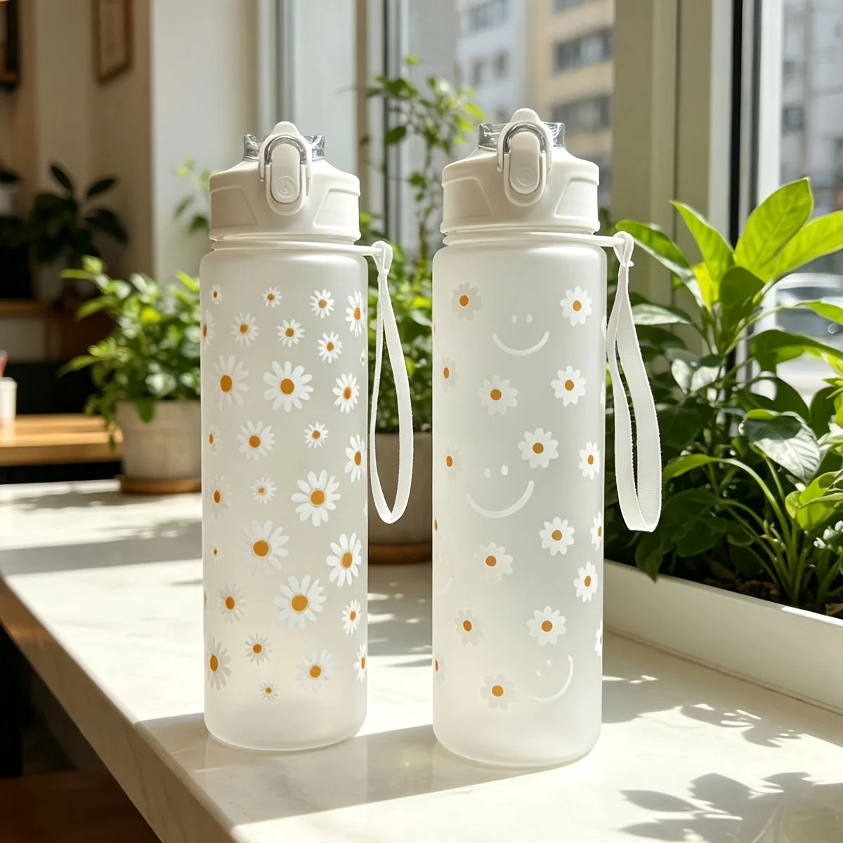 750ml Summer Daisy Straw Water Bottle