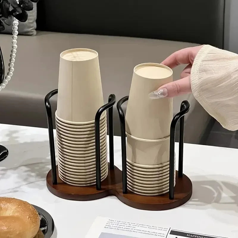 1pc Disposable Cup Storage Holder Rack Shelf Water Tea Cups Wood Dispenser with Longer Stick Mug Display Stand Organizer Supplie