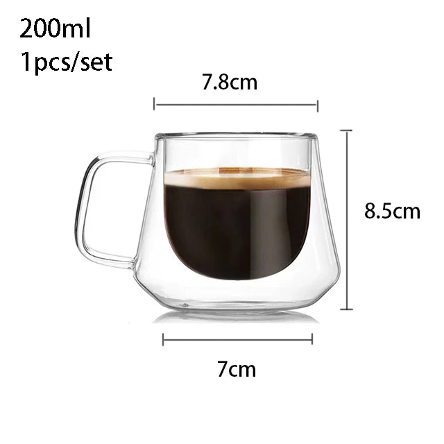 YWDL Double Wall Glass Coffee Mug Heat-resistant Espresso Cup Thermo Insulated Cup For Latte Cappuccino Tea Drinkware Set
