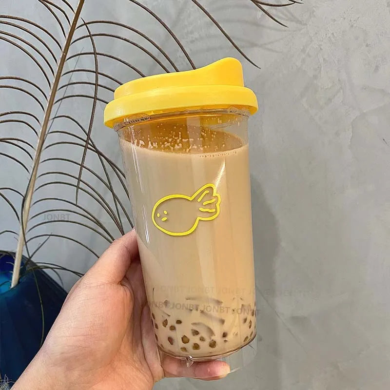 355/473ML Simple Plastic Water Bottle With Straw Tea Strainer Transparent Coffee Cup Office Milk Matcha Drink Cup Car Ice Cups