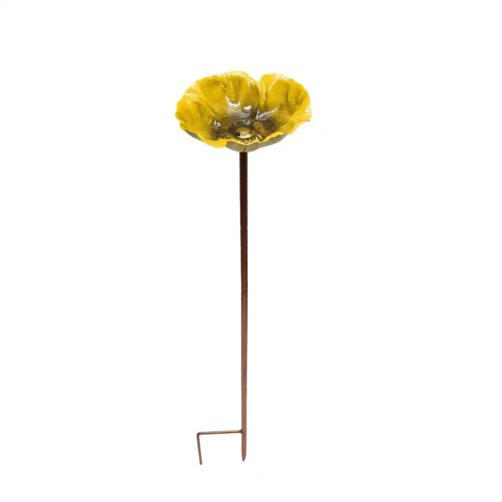 Metal Flower Yard Stake Handmade Bee Watering Station Ground Insert Bird Bath Feeder Butterfly Drinking Bowl Outdoor Decor
