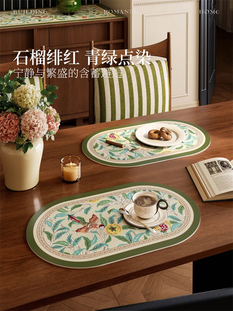 Faux Leather Placemats Set of 2 Non-Slip Oval Faux Leather Table Mat Heat Stain Resistant for Dinning Room Decor 12x20 Inch Gift
