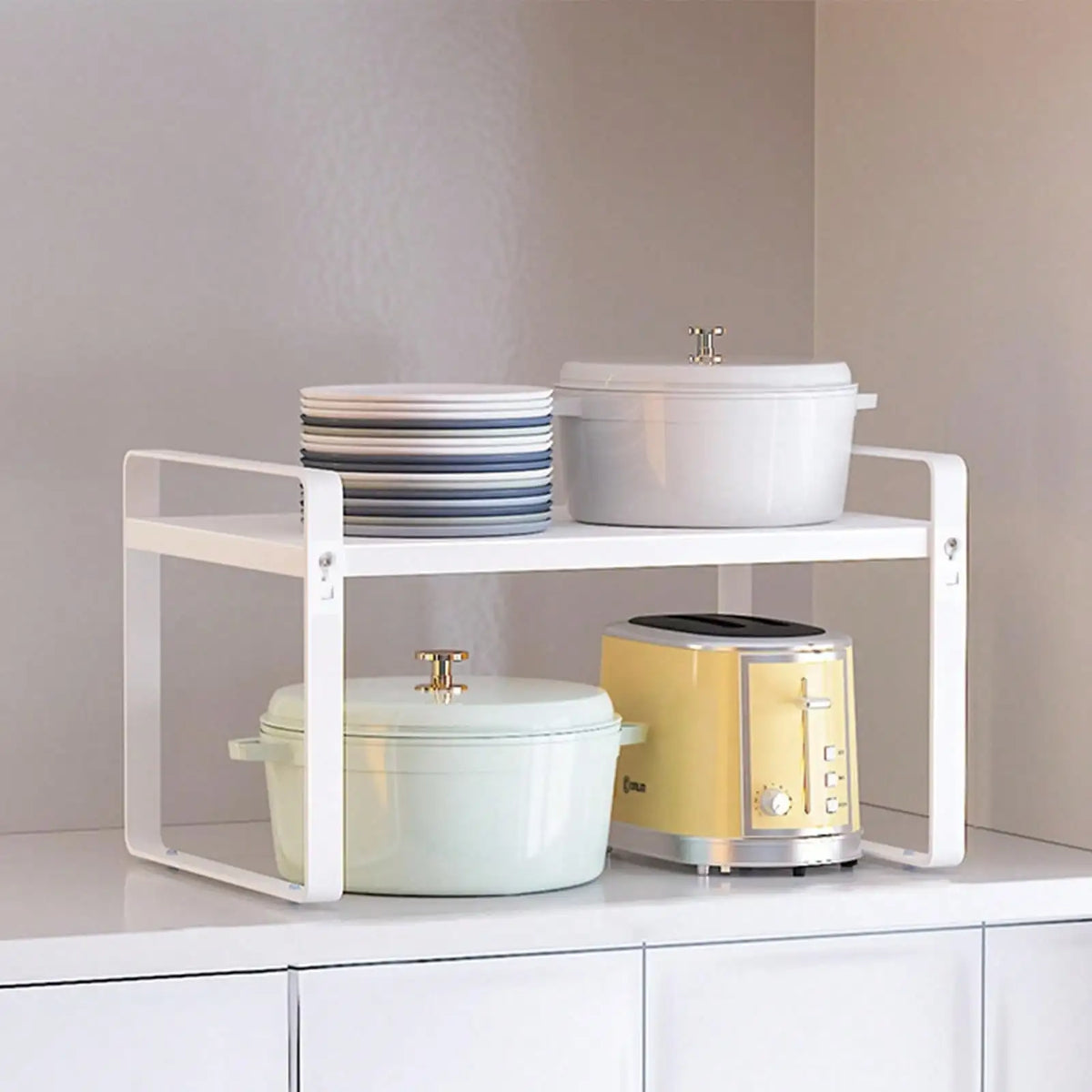 1pc Expandable Kitchen Countertop Storage Rack Metal Cabinet Shelf Organizer Adjustable Microwave Stand Pantry Cupboard Counter Organizer Shelf For Pots Pans Spice Under Sink Gift