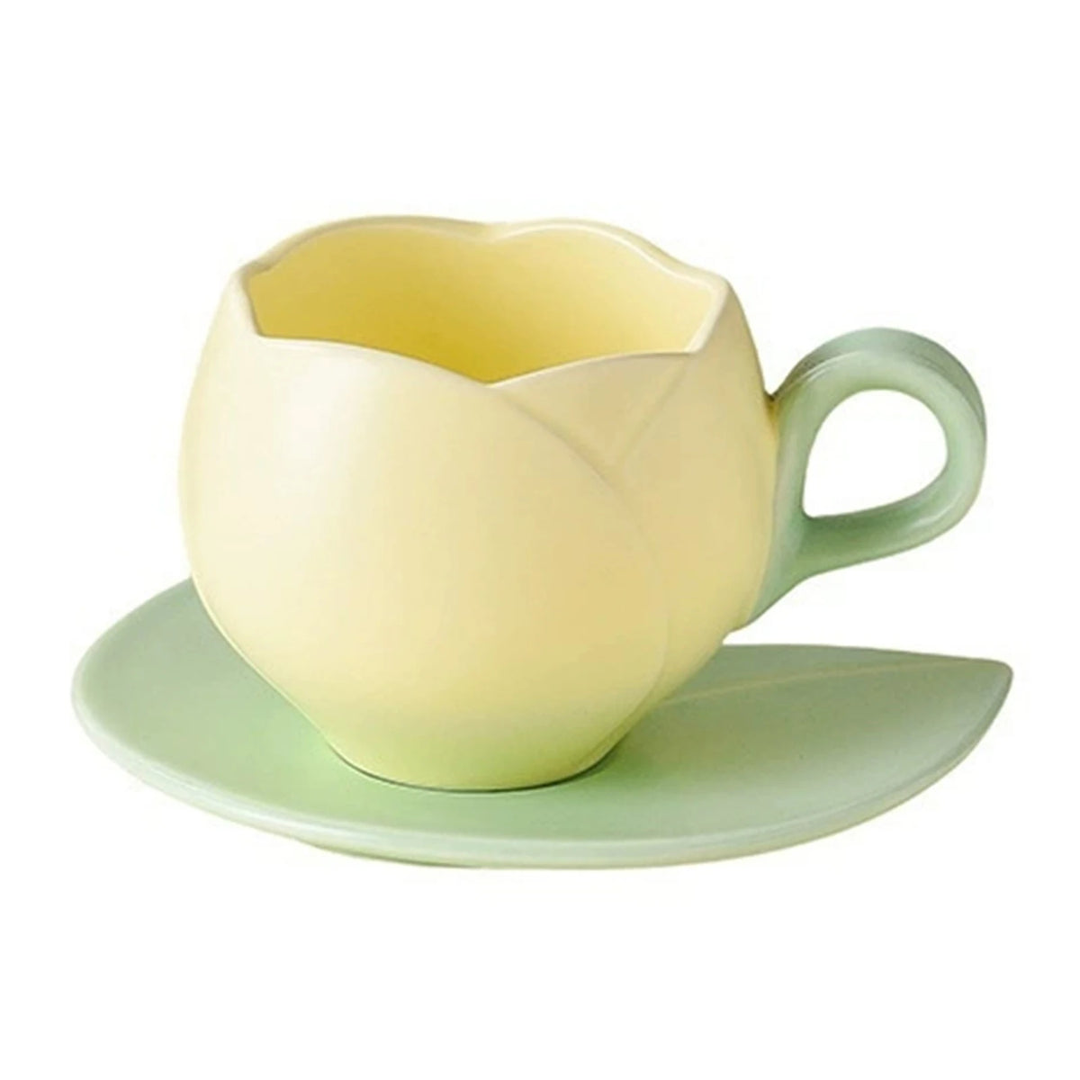 Ceramic Coffee Cup And Saucer Set Tulip Shape Japanese Style Design for Women