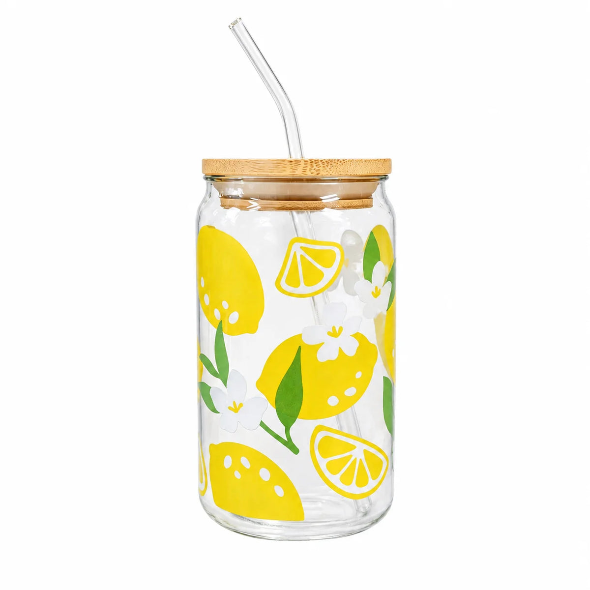 Cute Lemon Glass Tumbler with Bamboo Lid