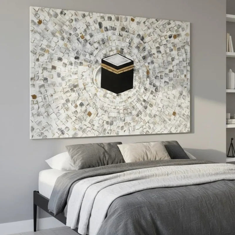 Extra Large Modern Abstract Islamic Mecca Canvas Painting Wall Art, Frameless Textured Kaaba Wall Art Living Room Decortions