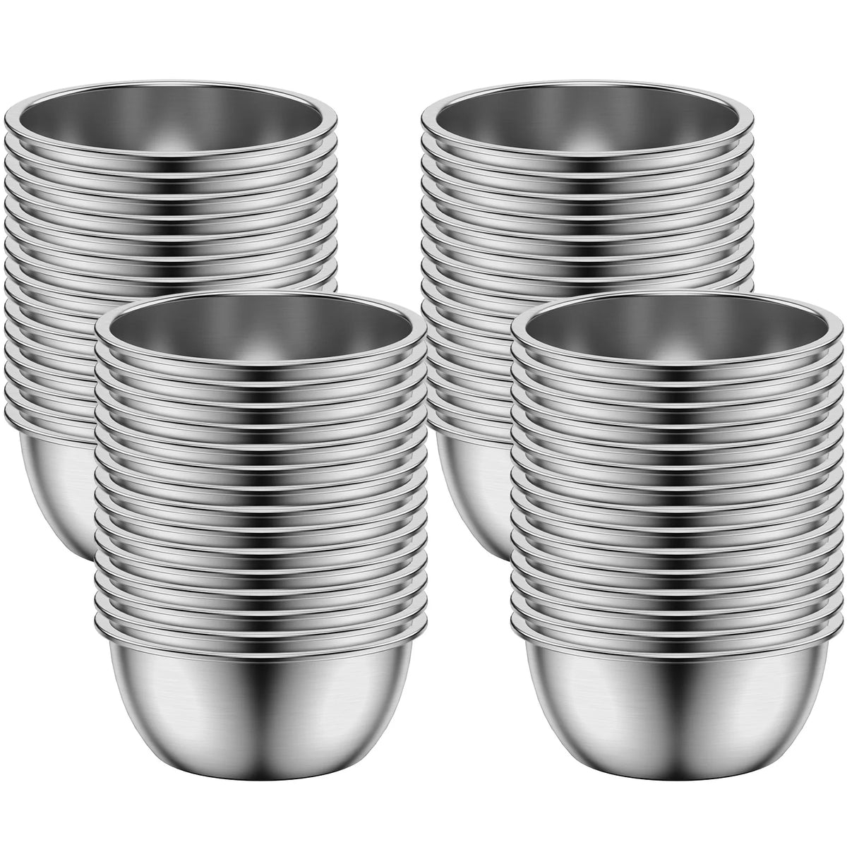 12/24/60 Pcs Sauce Dipping Bowl Stainless Steel Dipping Cups Round Sauce Dishes 45/55ML Mini Reusable Seasoning Cups Dipping Cup