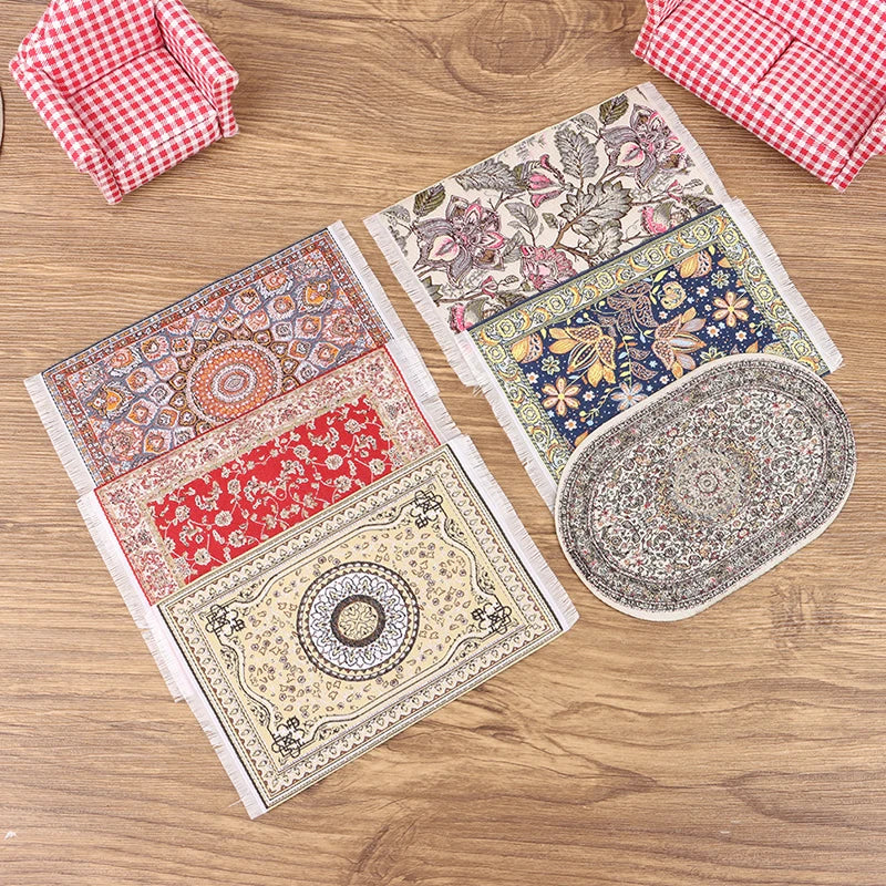 1Pc Turkish Style Toy Gift Dollhouse Miniature Floor Rug Cover Carpet Round Square Floor Mat DIY Model Bedroom Living Room Decor