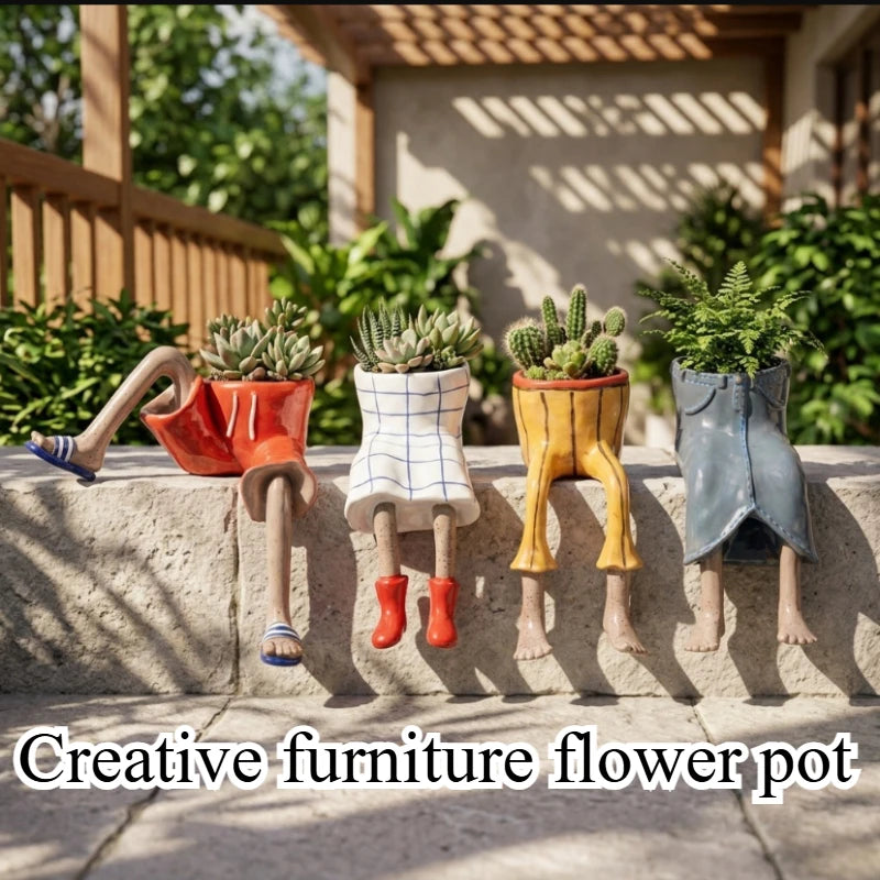 Novelty Sitting Legs Ceramic Planter Cute Dress Jeans Shaped Flower Pot Funny Ceramic Planter for Home Decor Creative Gift