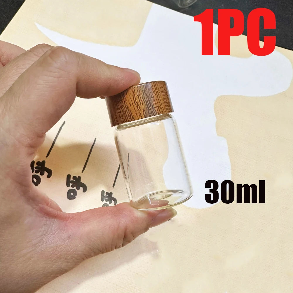 10/20/30ml Mini Glass Bottles Spice Jars with Lids Seasoning Nuts Coffee Beans Storage Jar Wood Sealed Bottle Airtight Canisters