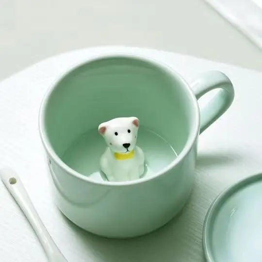 كوب قهوة سيراميك ثلاثي الأبعاد بتصميم قطة مع حيوان بالداخل، تمثال كلب، كوب قهوة، أكواب شاي وحليب، حيوان كرتوني مضحك، هدية عيد ميلاد فريدة من نوعها