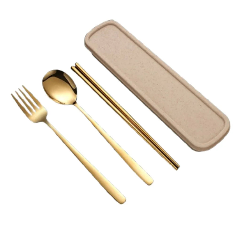 3-in-1 Stainless Steel Cutlery Set with Storage Box – Fork, Spoon & Chopsticks