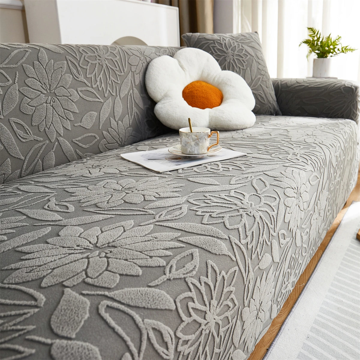 1pc Camellia Jacquard Elastic Sofa Slipcover, Non-slip Sofa Cover, Couch Cover Four Seasons Universal Furniture Protector Decor