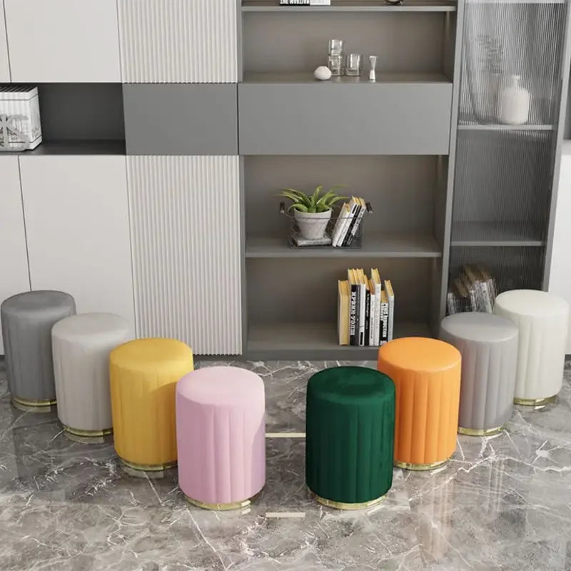 Luxury Cream Bedroom Dressing Stool Shoes Stool Creative Stools Round Stools Leather Manicure Ottomans Living Room Furniture