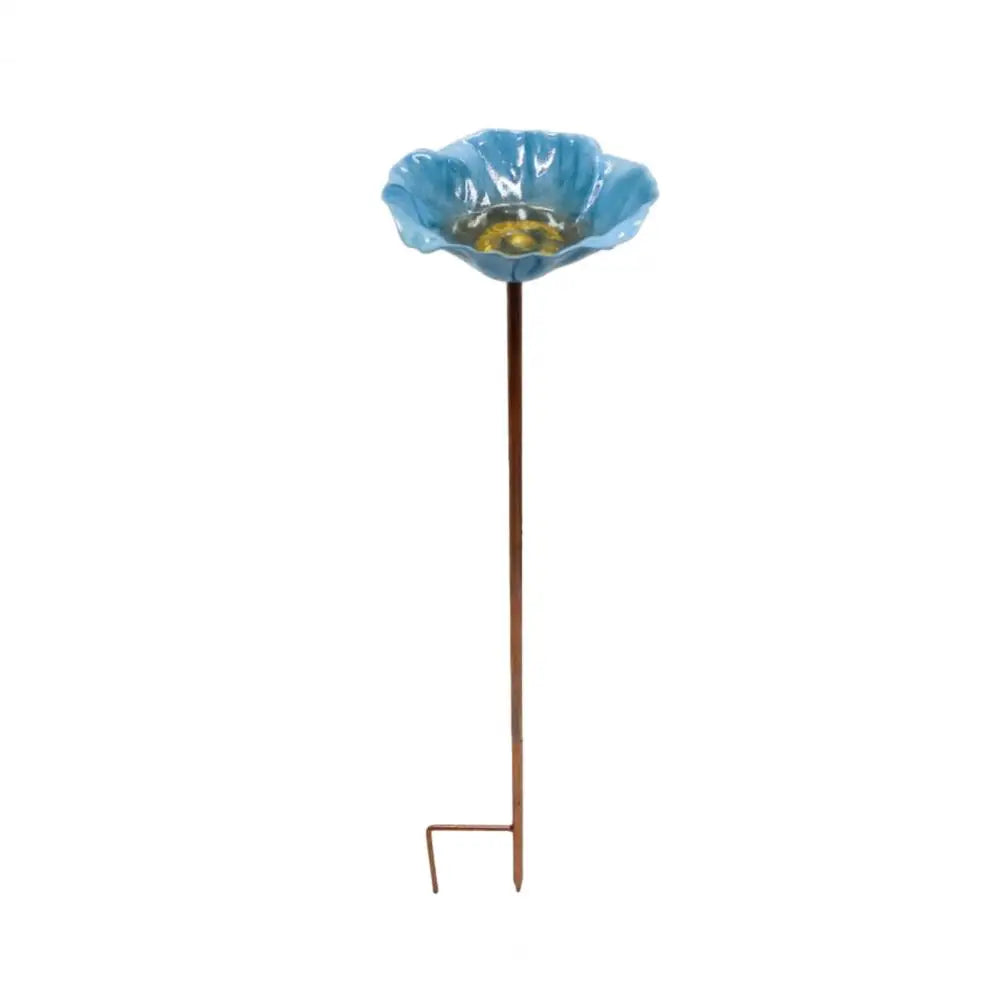 Metal Flower Yard Stake Handmade Bee Watering Station Ground Insert Bird Bath Feeder Butterfly Drinking Bowl Outdoor Decor