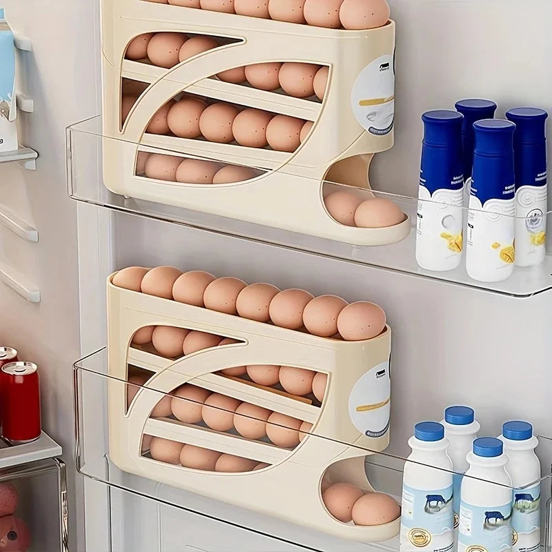 3 Tier Egg Storage Box Rolling Egg Design Large Capacity Anti-Drop Antibacterial Egg Organizer Rack Refrigerator Egg Holder
