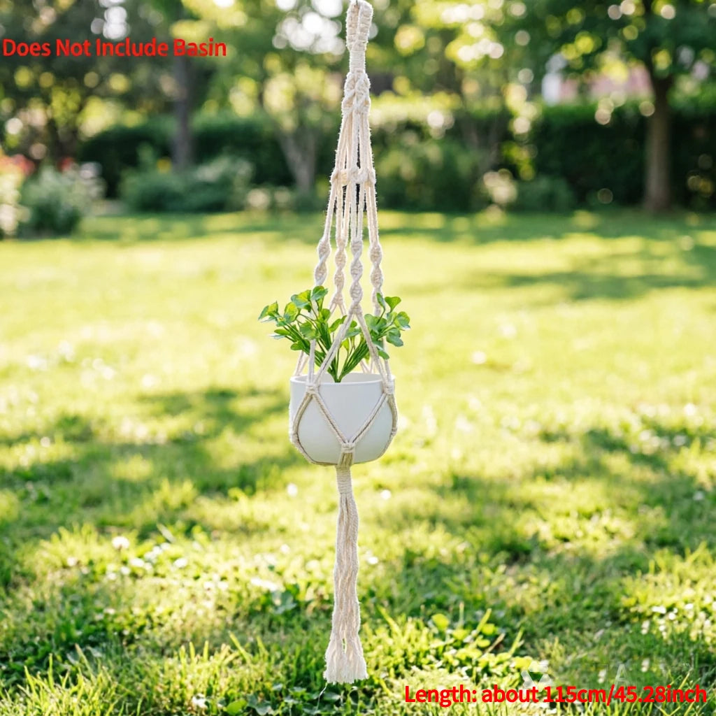 2Pcs Boho Hanging Planter Rope Rack Decorative Woven Rope Basket Outdoor Plant Flower Pot Hanging Organizer Net Room Garden