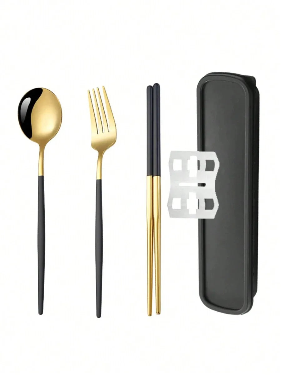 4-Piece Stainless Steel Portable Cutlery Set with Storage Box – Spoon, Fork & Knife