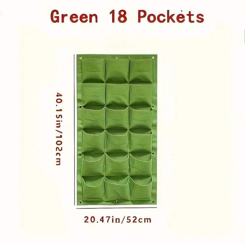 18-Pocket Vertical Garden Planter, Wall-Mounted Bag for Balcony/Patio. Grow herbs & vegetables indoors/outdoors. Space-saving.