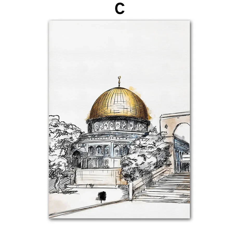 Wall Art Islamic Holy Mosque Scriptures Abstract Hand Canvas Painting Living Room Decoration Posters Print Bedroom Wall Pictures