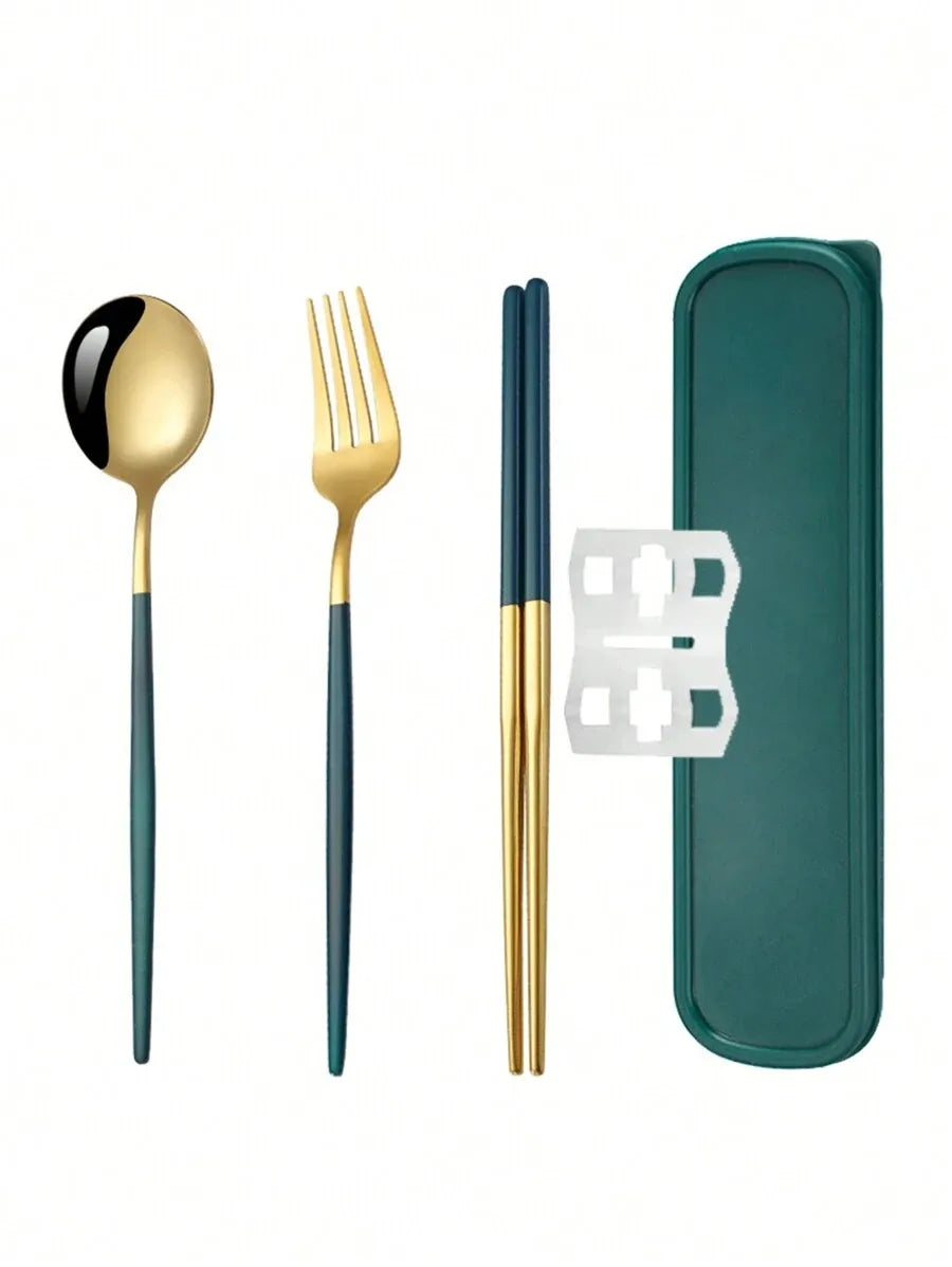 4-Piece Stainless Steel Portable Cutlery Set with Storage Box – Spoon, Fork & Knife