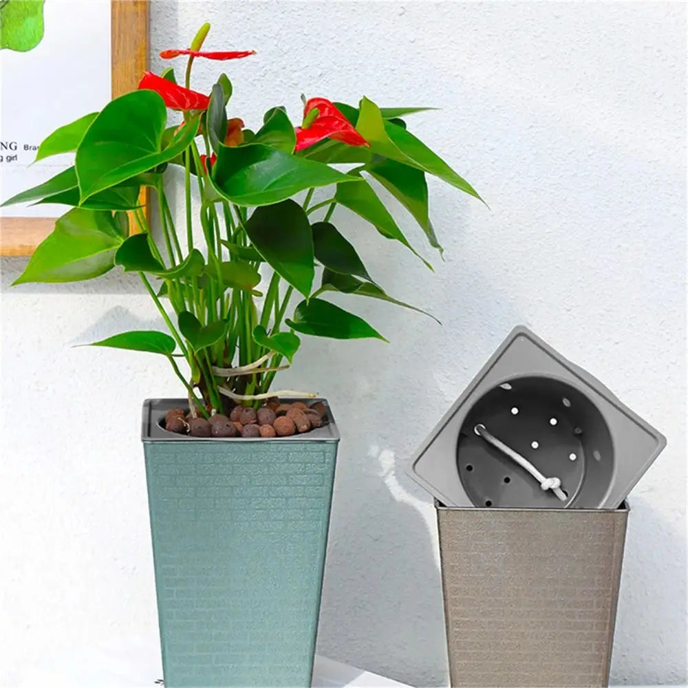 Plastic Bonsai Flowerpot Brick Pattern Self-absorbing Water Balcony Plant Pot Square Shape Plant Growth Cultivation Pot