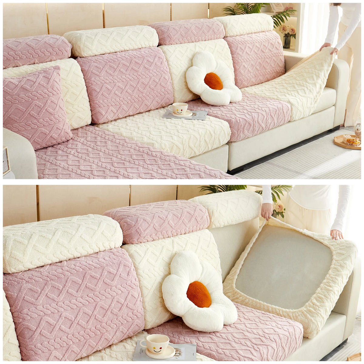 Thicken Taffel Velvet Seat Cushion Cover Elastic Jacquard Sofa Cover Adjustable Removable Furniture Protector for Pets Kids