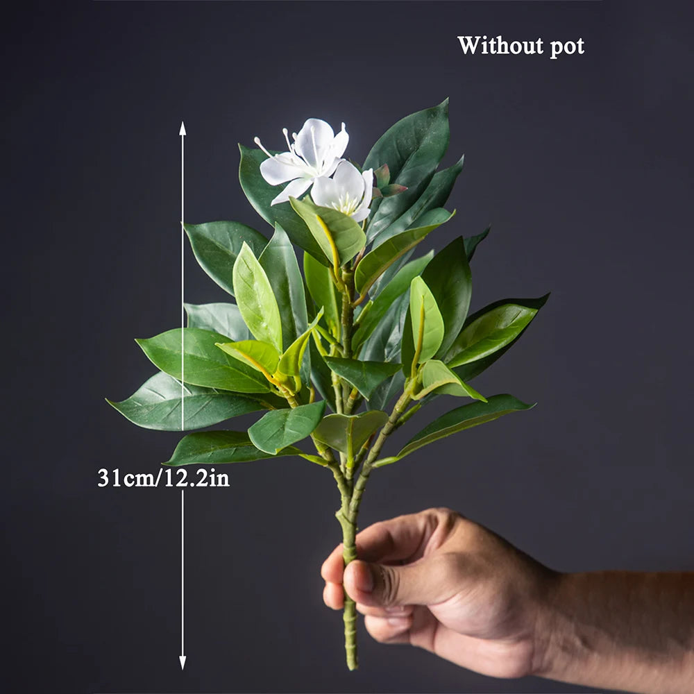 21-40cm Artificial Azalea Flowers Fake Ficus Tree Faux Magnolia Plants Branch Tropical Plastic Banyan Leaf For Home Office Decor