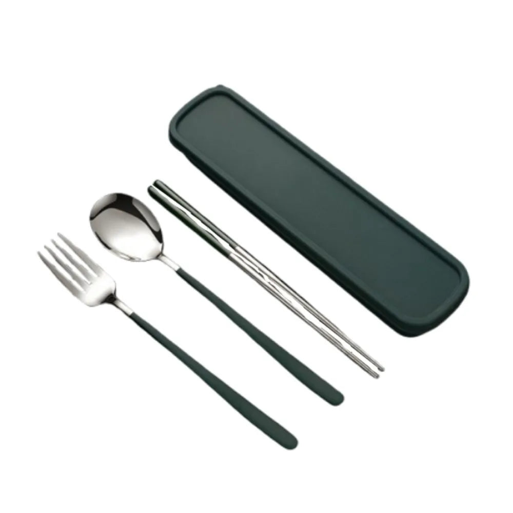 3-in-1 Stainless Steel Cutlery Set with Storage Box – Fork, Spoon & Chopsticks