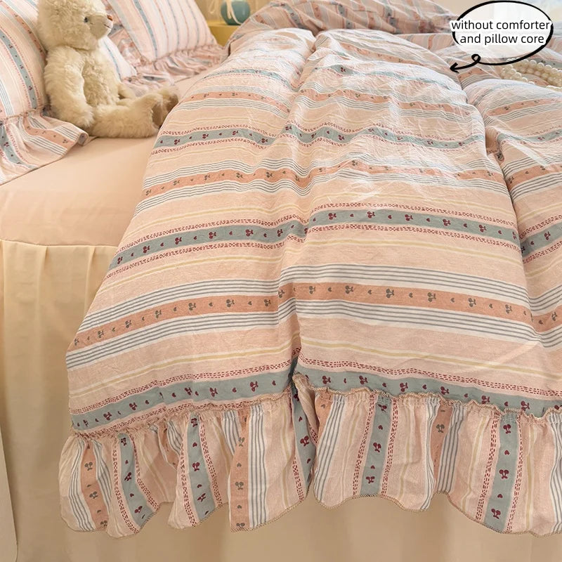 3 Piece seersucker stripe duvet cover Set , comfortable Bedding Set Bedspread for All Season