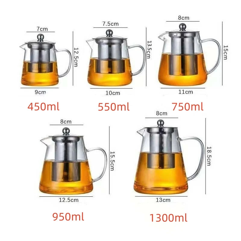 Borosilicate Heat Resistant Clear Teapot Glass Kettle with Removable Infuser, Classic Kung Fu Teaware Set for Tea Ceremony