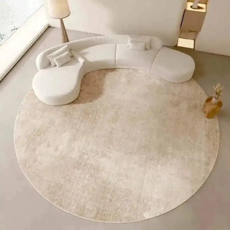 Beige Abstract Texture Round Rug Soft Flannel Modern Minimalist Carpet Neutral Tone Design, Living Room Bedroom Leisure Area