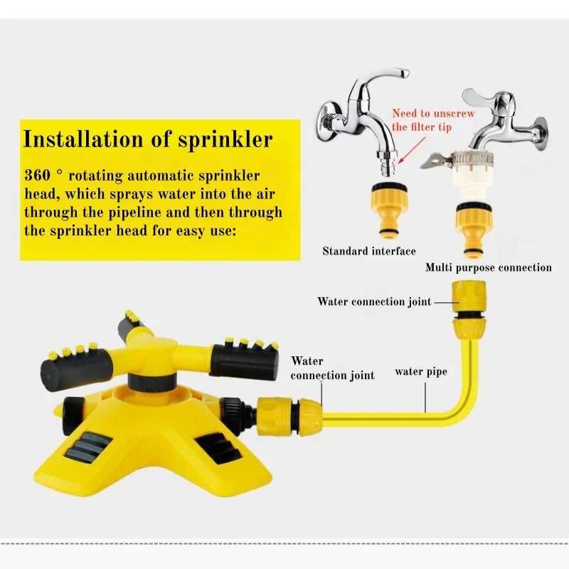 360° Rotating Garden Sprinkler Adjustable 2 Spray Modes Automatic Lawn Watering Irrigation System for Yard Grass Plant Care
