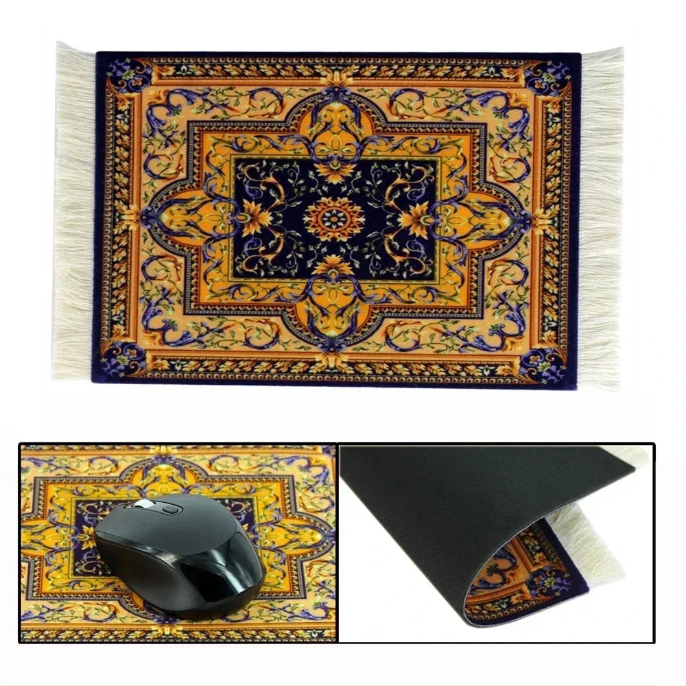 Woven Flower Persian Carpet Small Coaster Retro Style Rubber Non‑Slip Mouse Pad Desk Mat Cheap Wholesale Merchants Computer Mats