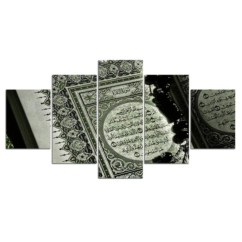 5 Panel The Quran Islamic Calligraphy Canvas Painting Motto Mosque Posters Prints Wall Art Canvas Printed Pictures Home Decor